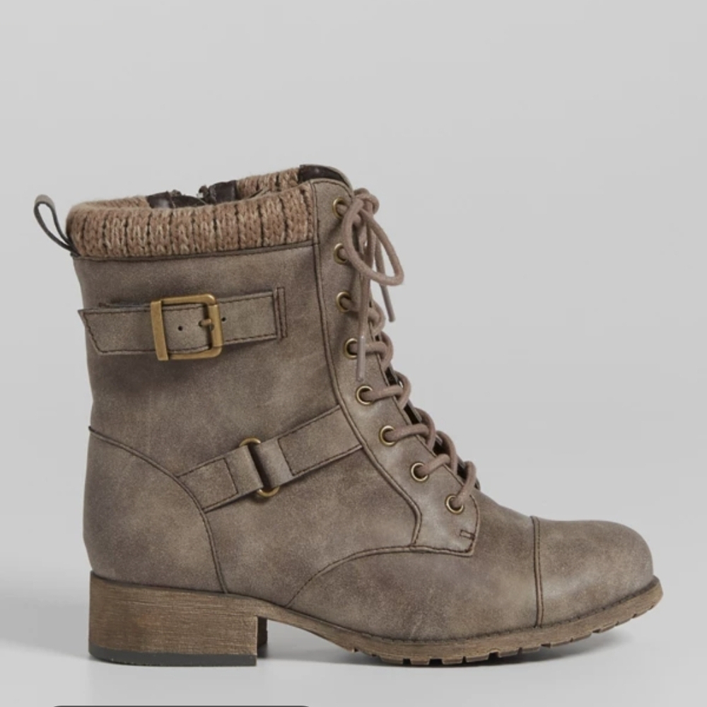 Coleman Taupe Combat Boots with Knit Cuff